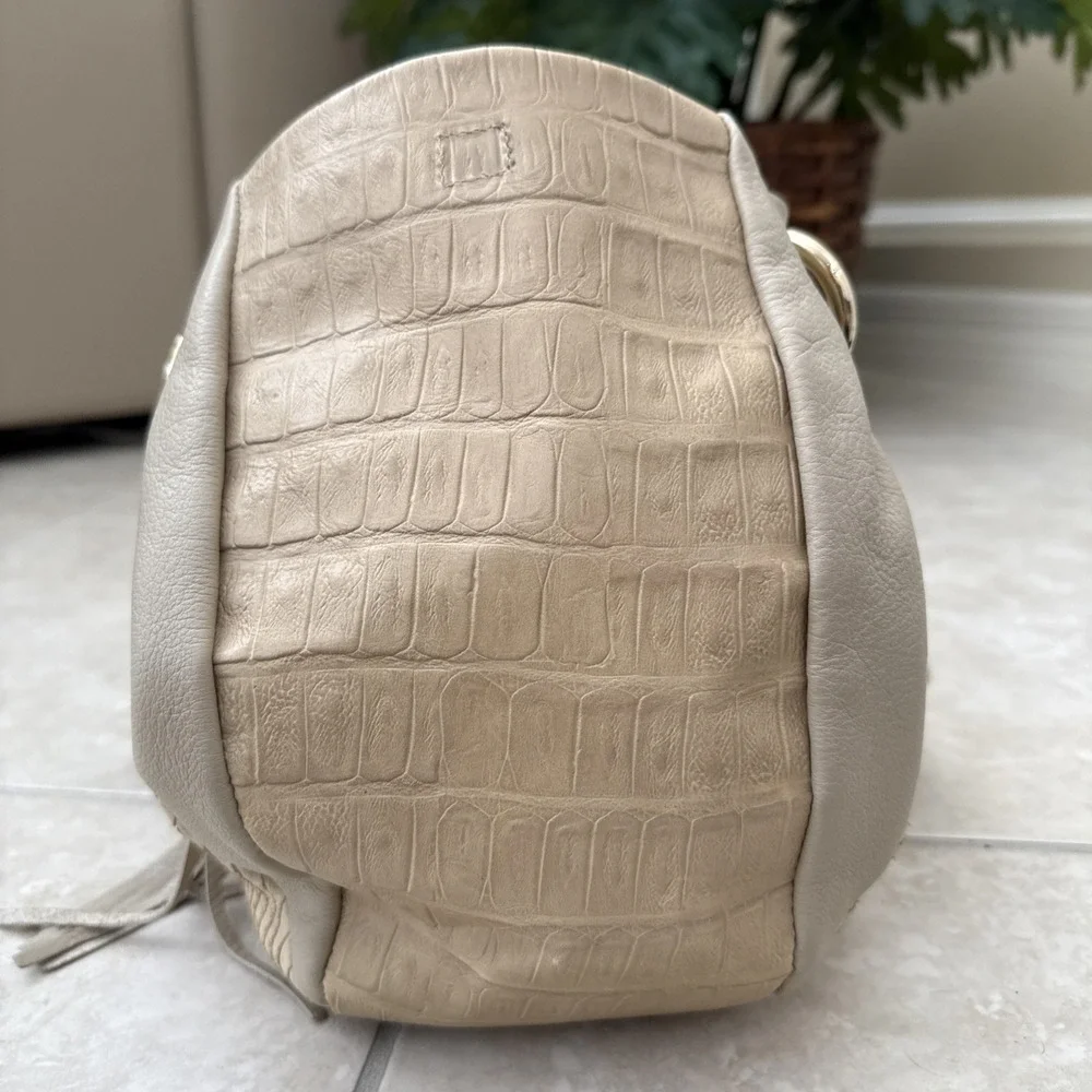 Genuine Furla Embossed Croc & Python Leather‎ Bag Italy Purse Beige Color
